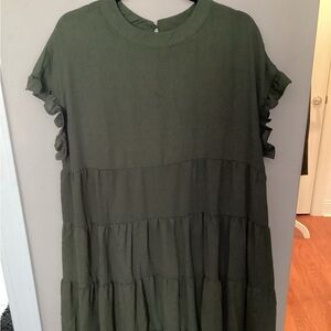 Olive Green Lined Tiered Ruffle Sleeve Dress